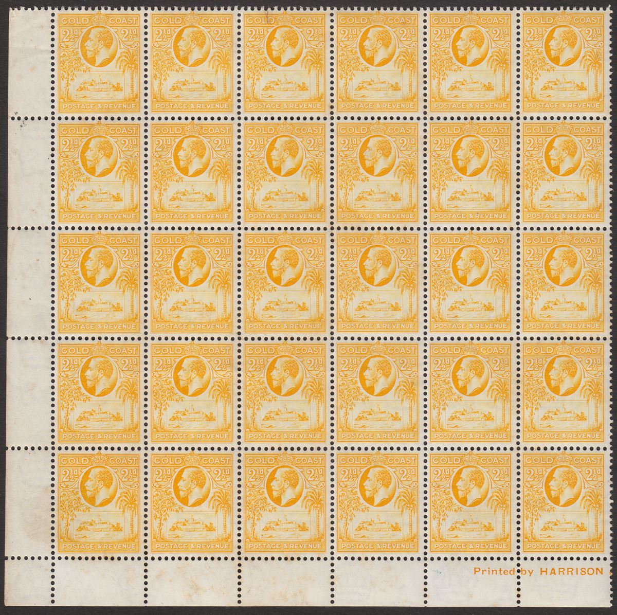 Gold Coast 1928 KGV Christiansborg Castle 2½d Block of 30 Mint SG107 TONING