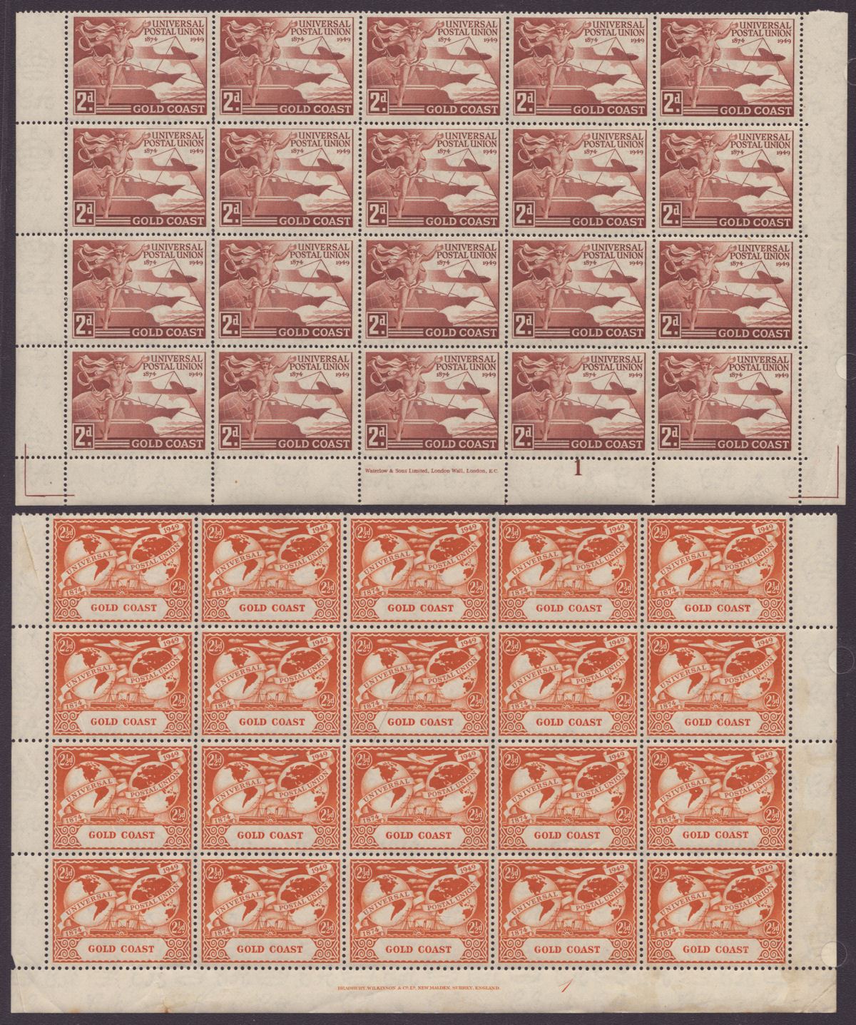 Gold Coast 1949 KGVI 75th Anniv of UPU Imprint Block Set Mint SG149-152 cat £80