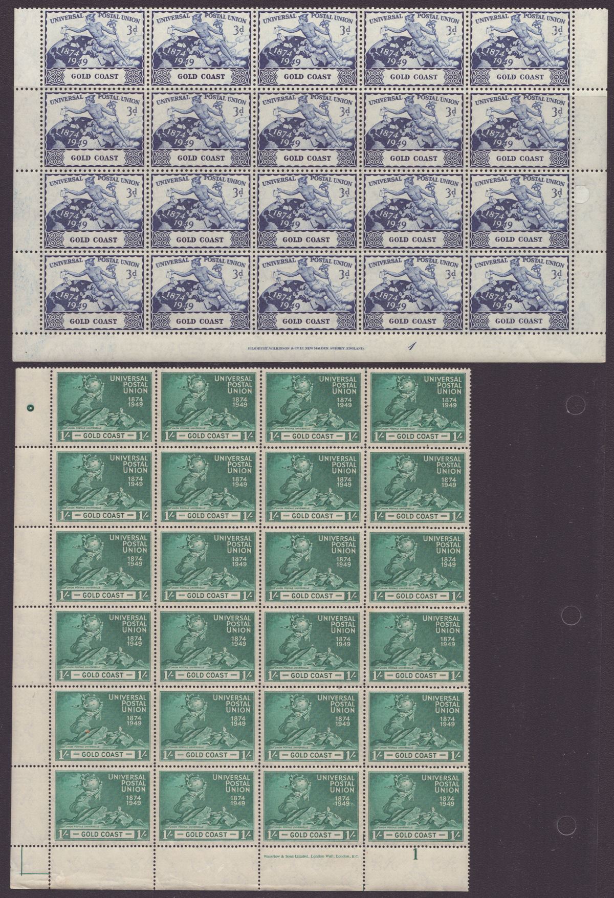 Gold Coast 1949 KGVI 75th Anniv of UPU Imprint Block Set Mint SG149-152 cat £80