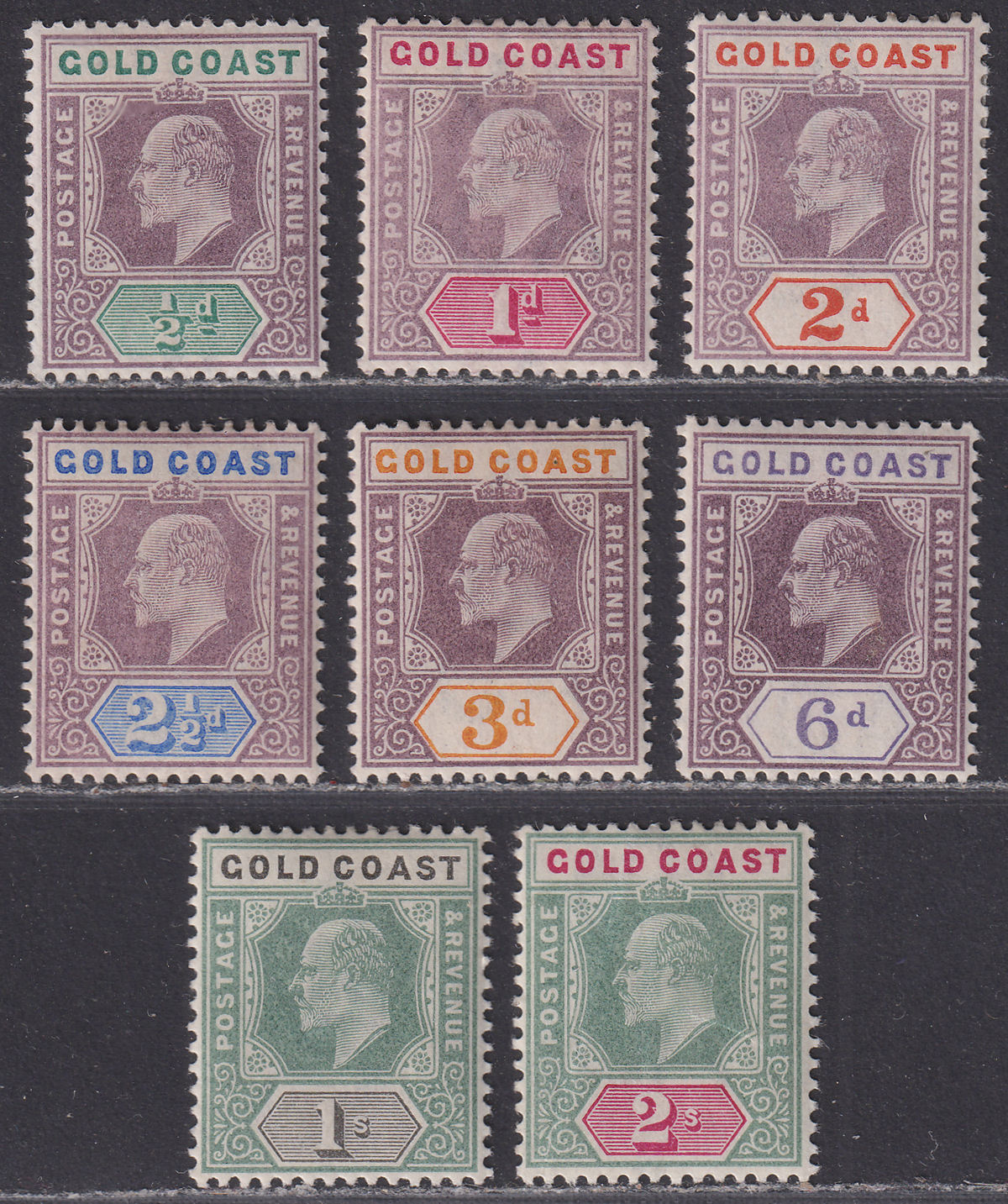 Gold Coast 1902 King Edward VII Set to 2sh Mint SG38-45 cat £135