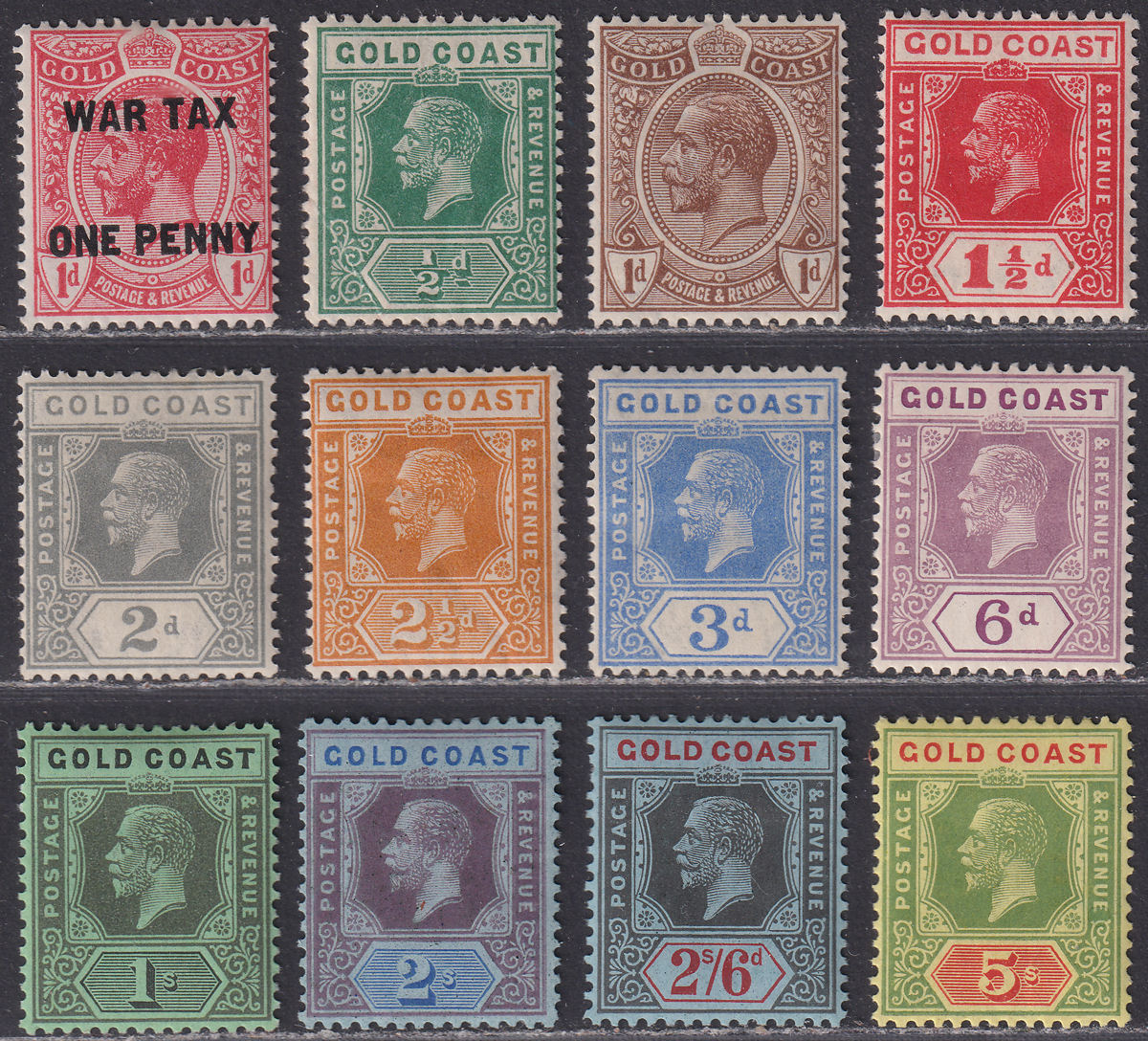 Gold Coast 1921-24 King George V Short Set to 5sh Mint SG86-98