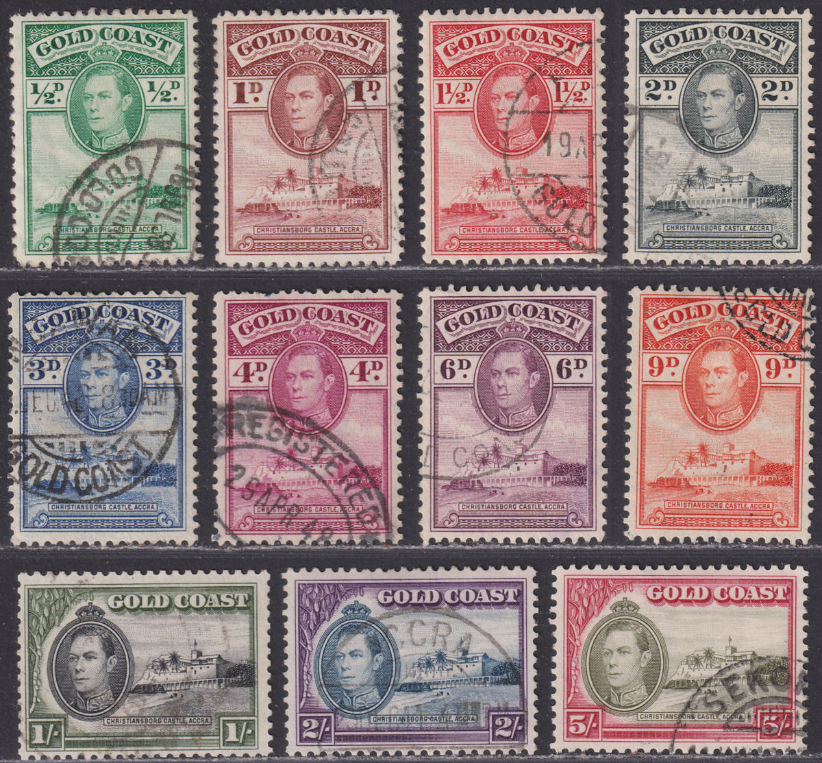 Gold Coast 1938-43 KGVI Christiansborg Part Set to 5sh Used
