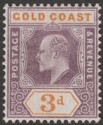 Click for more photos and details Gold Coast 1905 KEVII 3d Dull Purple and Orange Mint SG53
