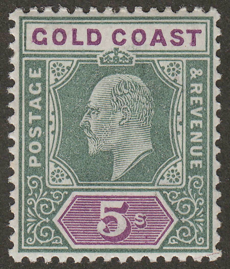 Gold Coast 1902 KEVII 5sh Green and Mauve Mint SG46