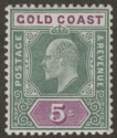 Gold Coast 1902 KEVII 5sh Green and Mauve Mint SG46