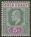 Click for more photos and details Gold Coast 1902 KEVII 5sh Green and Mauve Mint SG46