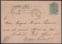Click for more photos and details Gold Coast 1895 QV ½d Green Postal Stat Postcard Used B32 QUITTAH - Cape Coast