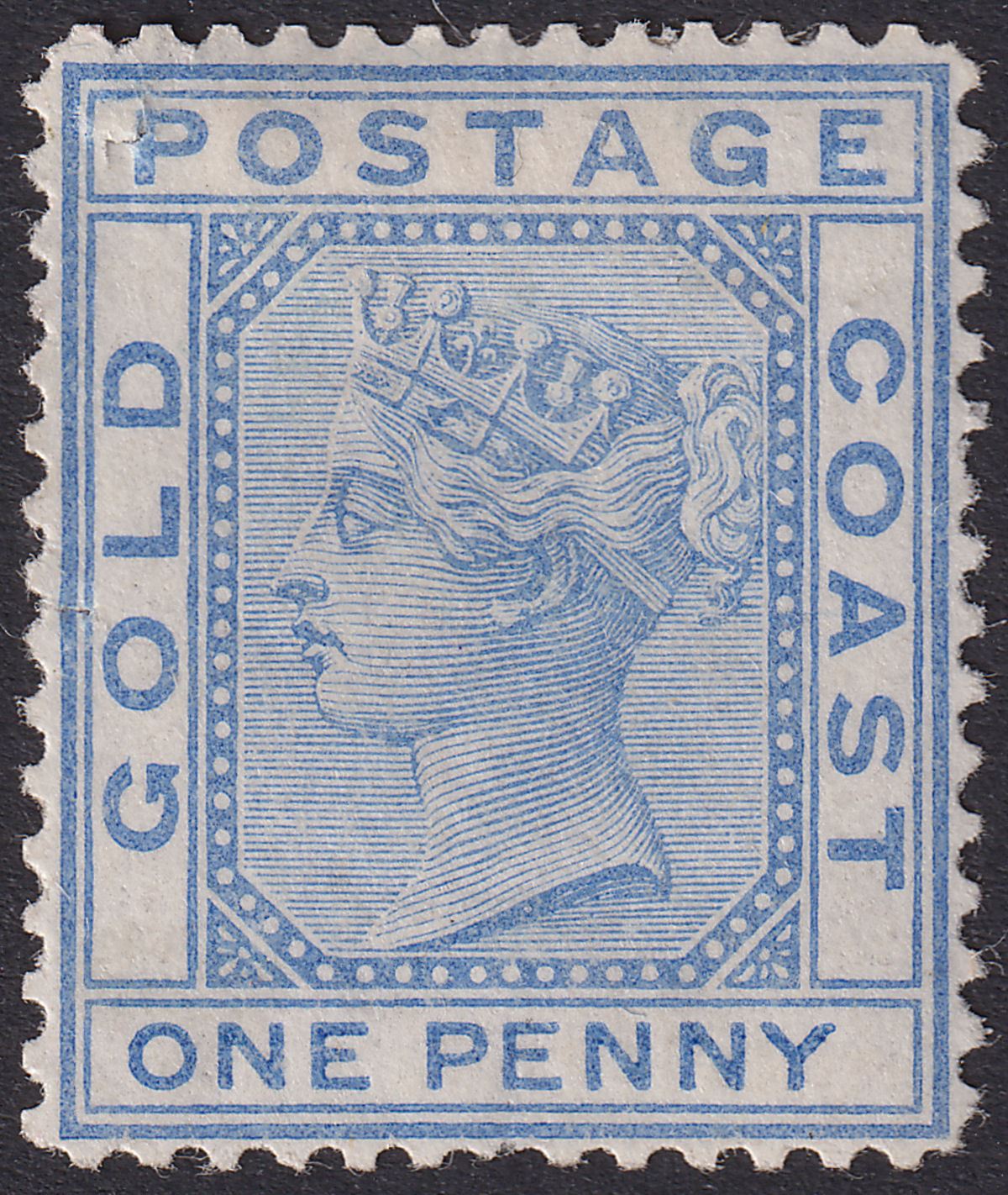 Gold Coast 1876 QV 1d Blue perf 14 Mint SG5 cat £55 SERIOUS TEAR