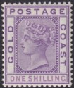 Click for more photos and details Gold Coast 1888 QV 1sh Violet Mint SG18 cat £50