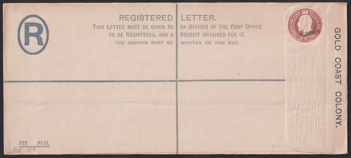 Gold Coast 1902 KEVII SPECIMEN Overprint 3d Postal Stationery Cover Size H2