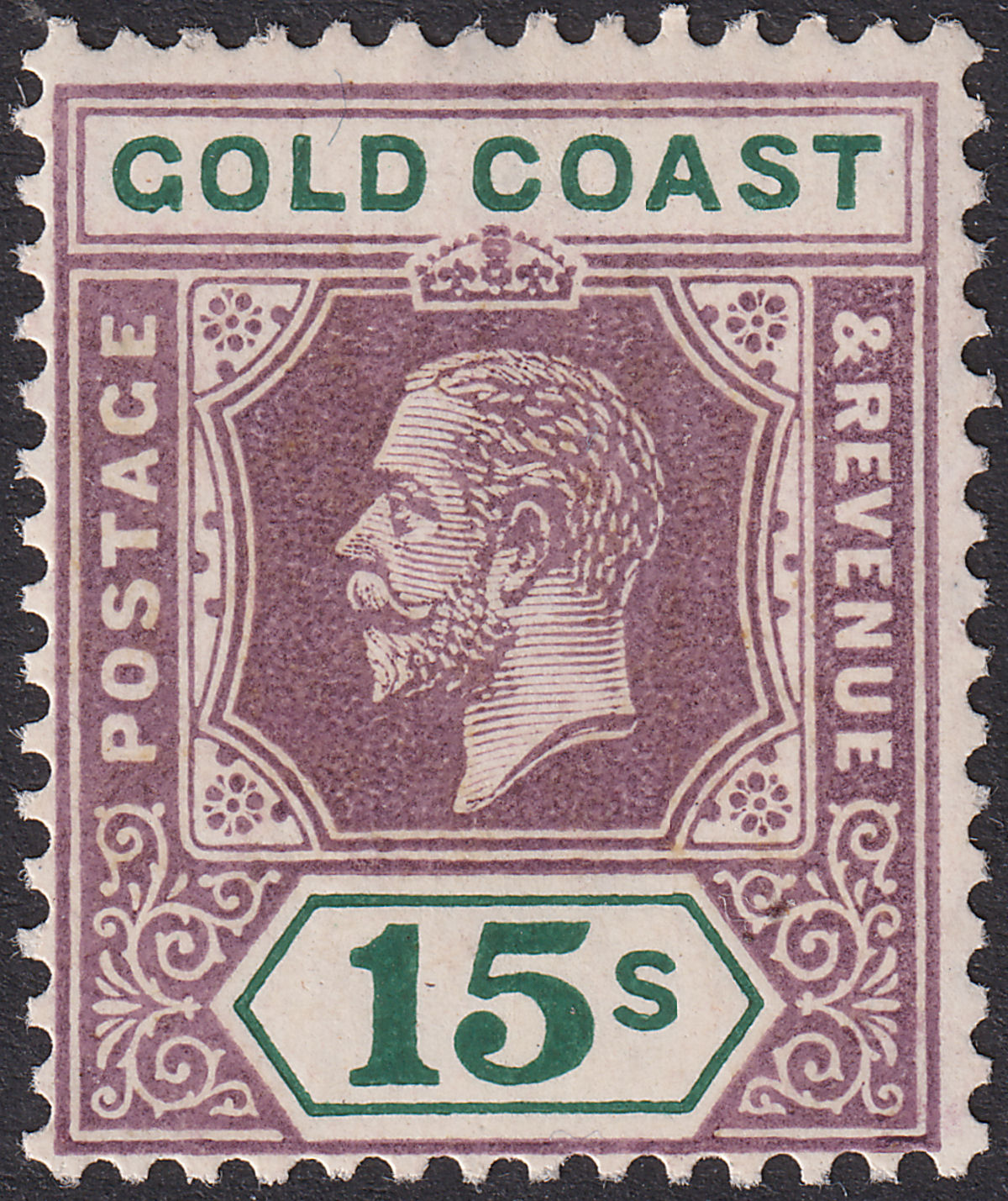 Gold Coast 1921 KGV 15sh Dull Purple and Green Die I Mint SG100 cat £250
