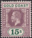 Click for more photos and details Gold Coast 1921 KGV 15sh Dull Purple and Green Die I Mint SG100 cat £250