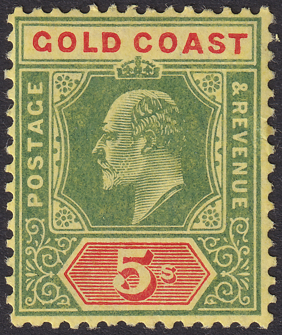 Gold Coast 1913 KEVII 5sh Green and Red on Yellow Mint SG68 cat £90