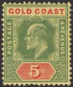 Click for more photos and details Gold Coast 1913 KEVII 5sh Green and Red on Yellow Mint SG68 cat £90