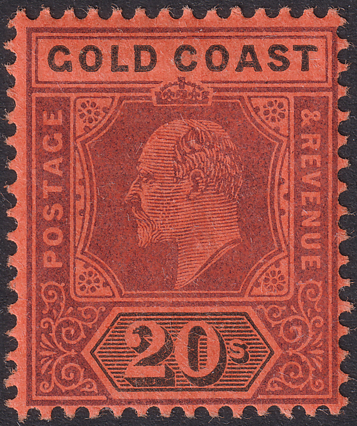 Gold Coast 1902 KEVII 20sh Purple and Black on Red Mint SG48 cat £250