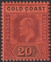 Click for more photos and details Gold Coast 1902 KEVII 20sh Purple and Black on Red Mint SG48 cat £250