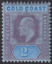 Click for more photos and details Gold Coast 1910 KEVII 2sh Purple + Blue on Blue Ord Repaired Frame Var Mint SG66