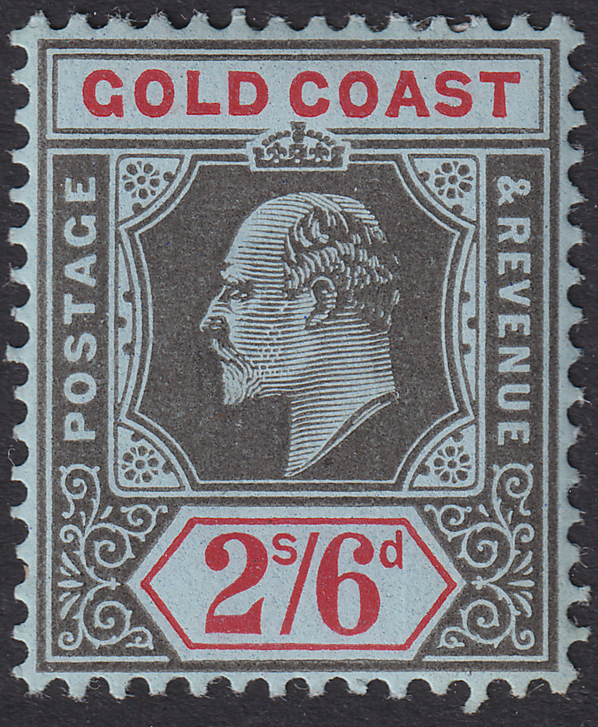 Gold Coast 1911 KEVII 2sh6d Black and Red on Blue Mint SG67 cat £50