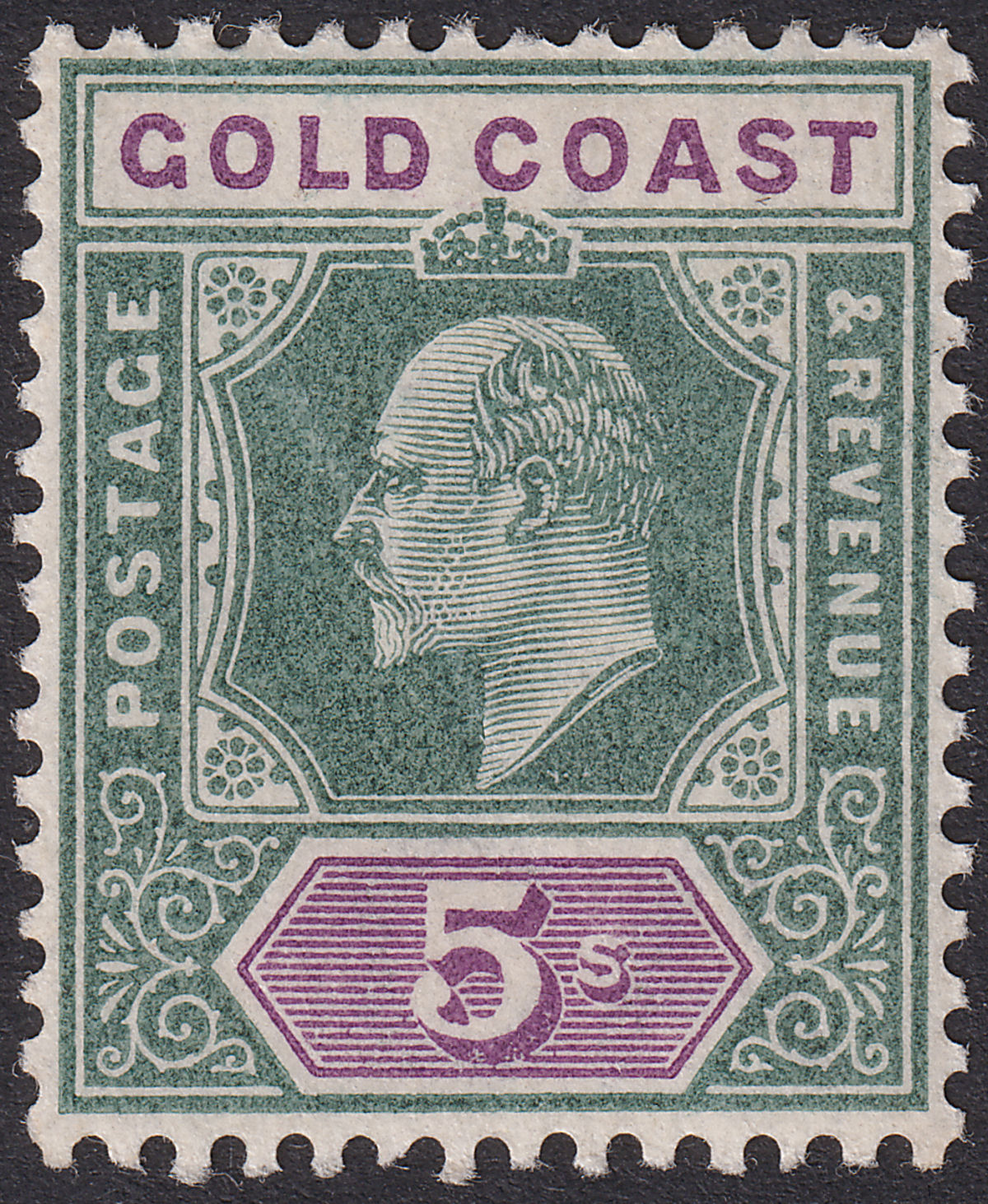 Gold Coast 1902 KEVII 5sh Green and Mauve Mint SG46 cat £80