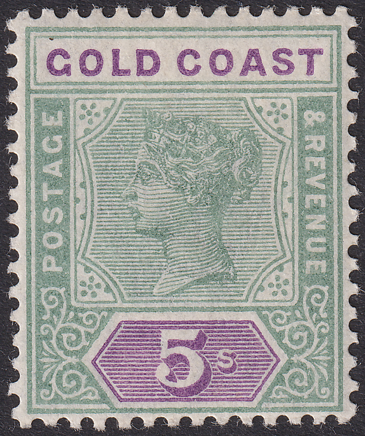 Gold Coast 1900 QV 5sh Green and Mauve Mint SG33 cat £110