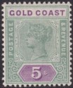 Click for more photos and details Gold Coast 1900 QV 5sh Green and Mauve Mint SG33 cat £110