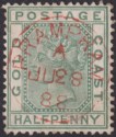Gold Coast 1888 QV ½d Green Used with Red PRAMPRAM Postmark inv date slug error