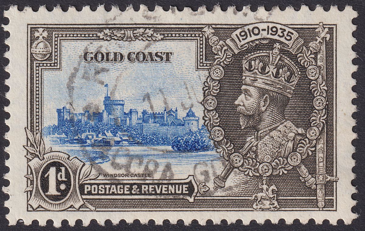 Gold Coast 1935 KGV Silver Jubilee 1d Variety Short Flagstaff Used SG113b c£275