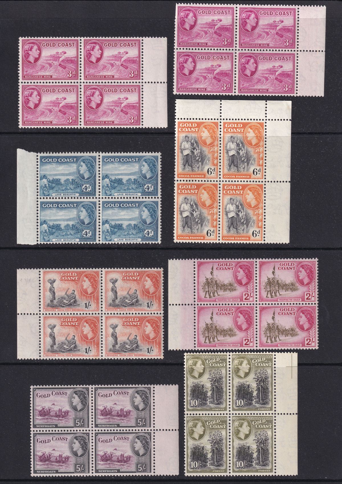 Gold Coast 1952-54 Queen Elizabeth II Block Set Mint SG153-164 cat £340