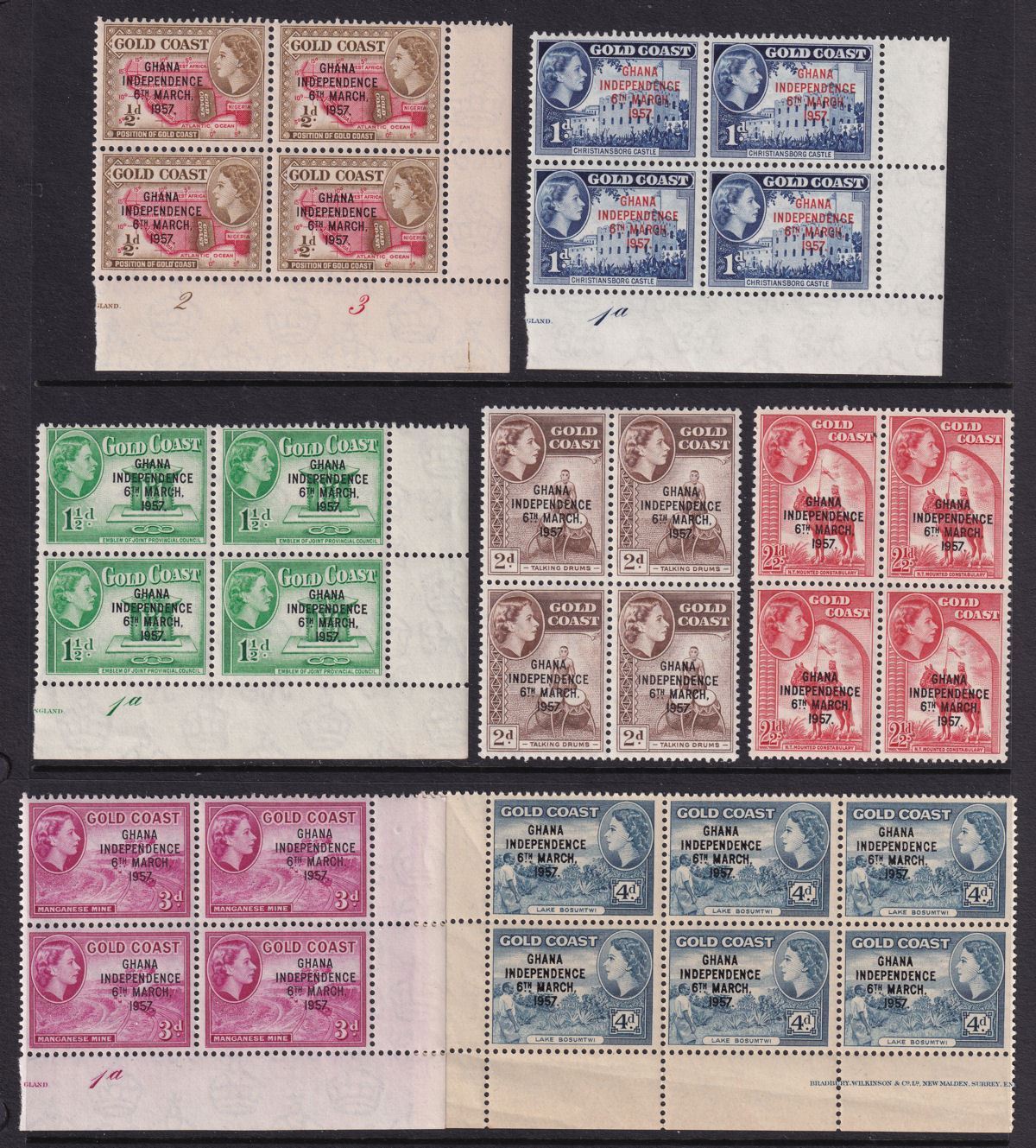 Ghana 1957 Independence Overprint Part Block Set to 10sh Mint
