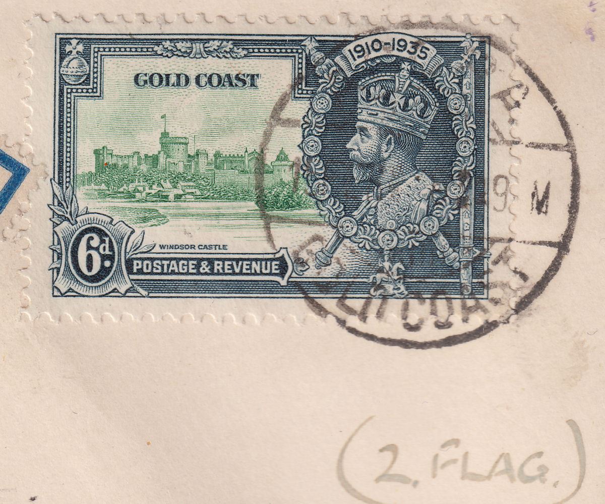 Gold Coast 1936 KGV Silver Jubilee Extra Flagstaff Cover Used inc SG115a c£750