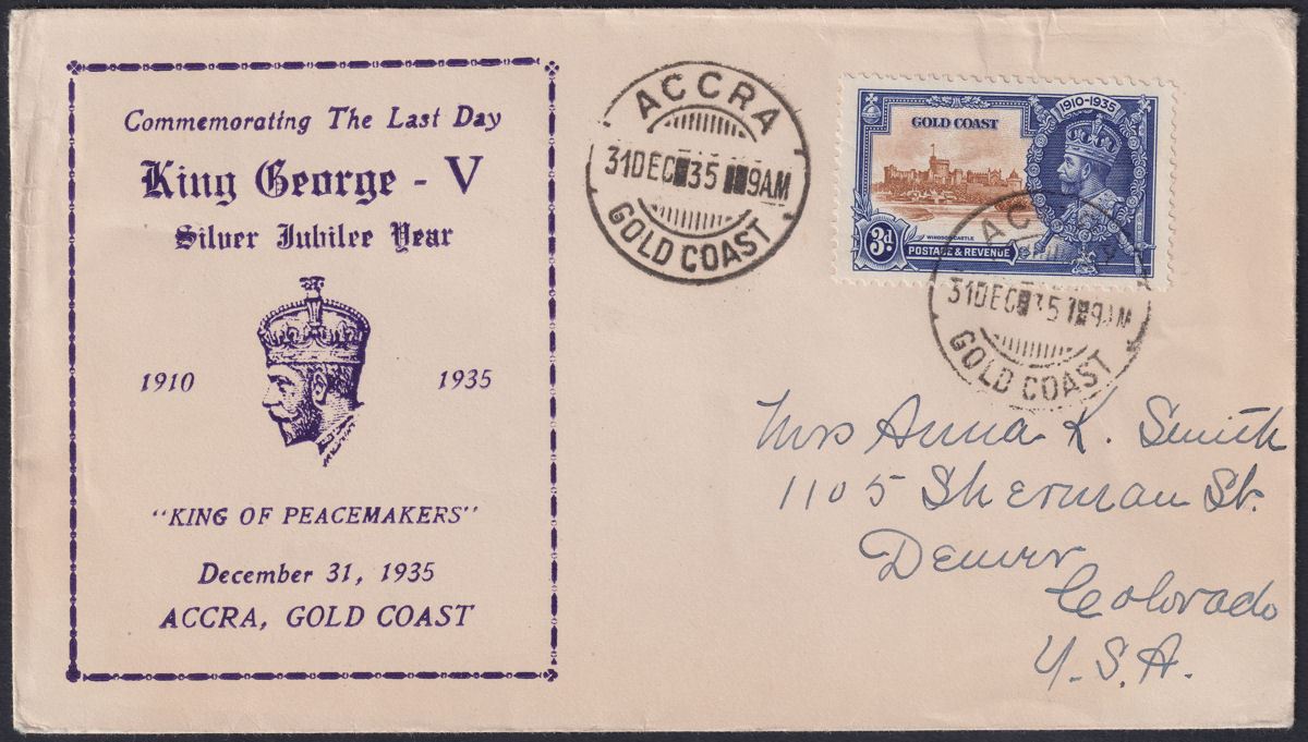 Gold Coast 1935 KGV Silver Jubilee 3d Used Last Day Jubilee Year Cover SG114