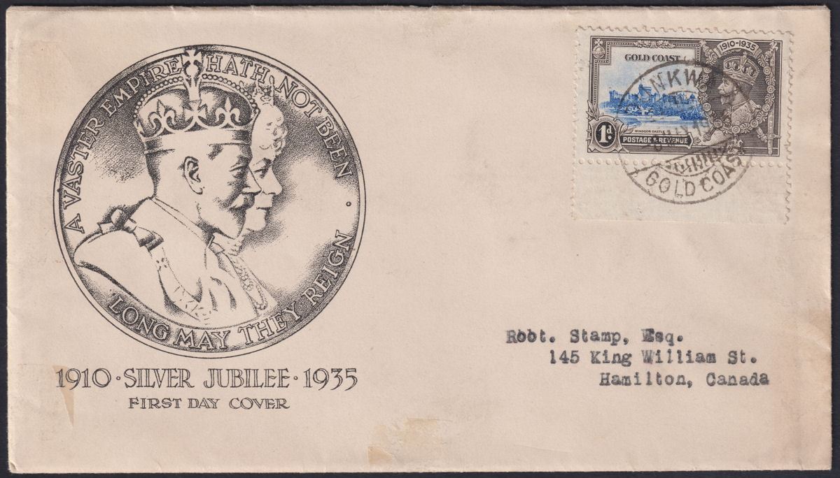Gold Coast 1935 KGV Silver Jubilee 1d Used Cover SG113 DUNKWA 8th May postmark