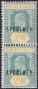 Gold Coast 1906 KEVII SPECIMEN Opt 2sh6d Green + Yellow Pair Mint SG57s cat £90