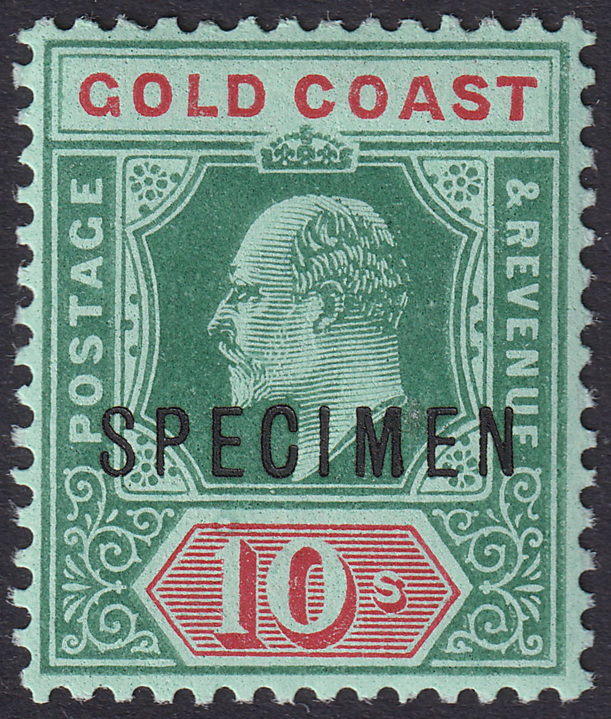 Gold Coast 1907 KEVII Unissued SPECIMEN Overprint 10sh Mint SG69s cat £375