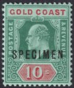 Gold Coast 1907 KEVII Unissued SPECIMEN Overprint 10sh Mint SG69s cat £375