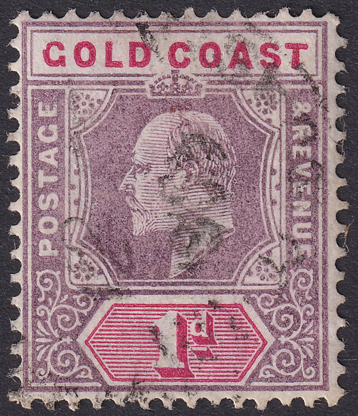 Gold Coast 1902 KEVII 1d Dull Purple + Carmine wmk Inverted Used SG39w cat £170