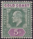 Gold Coast 1902 KEVII 5sh Green and Mauve Mint SG46 cat £80