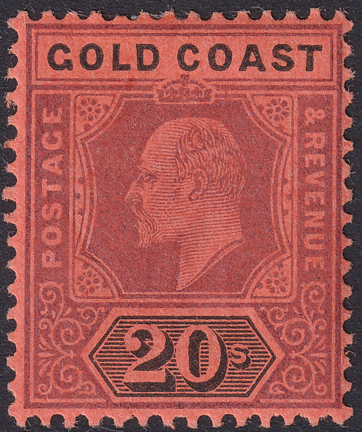 Gold Coast 1902 KEVII 20sh Purple and Black on Red Mint SG48 cat £250