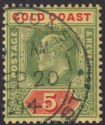 Gold Coast 1913 KEVII 5sh Green and Red on Yellow Used SG68 cat £300