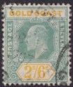 Gold Coast 1906 KEVII 2sh6d Green and Yellow Used SG57 cat £180 perf fault