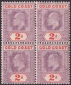 Gold Coast 1906 KEVII 2d Dull Purple + Or-Red Chalky Block of 4 Mint SG51a c£160