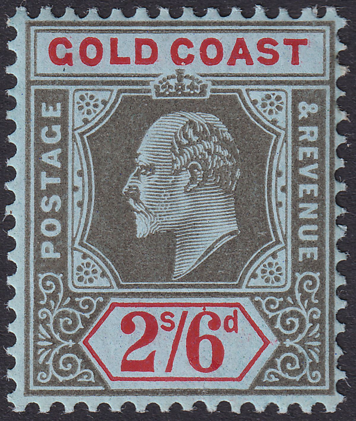 Gold Coast 1911 KEVII 2sh6d Black and Red on Blue Mint SG67 cat £50
