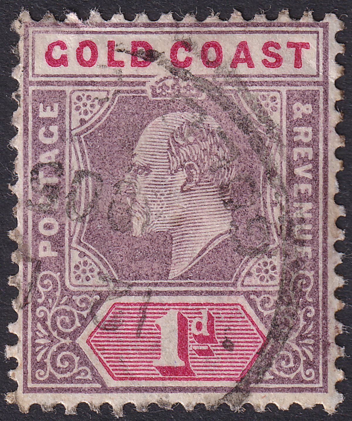 Gold Coast 1902 KEVII 1d Dull Purple + Carmine wmk Inverted Used SG39w cat £170
