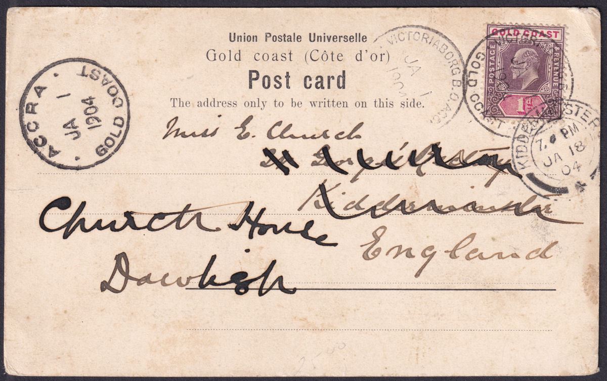 Gold Coast 1904 KEVII 1d Used on Picture Postcard to UK w VICTORIABORG Postmarks