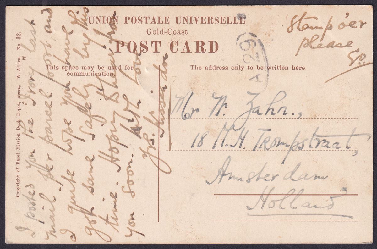 Gold Coast 1920 KGV ½d Used on Picture Postcard Accra to Amsterdam, Holland