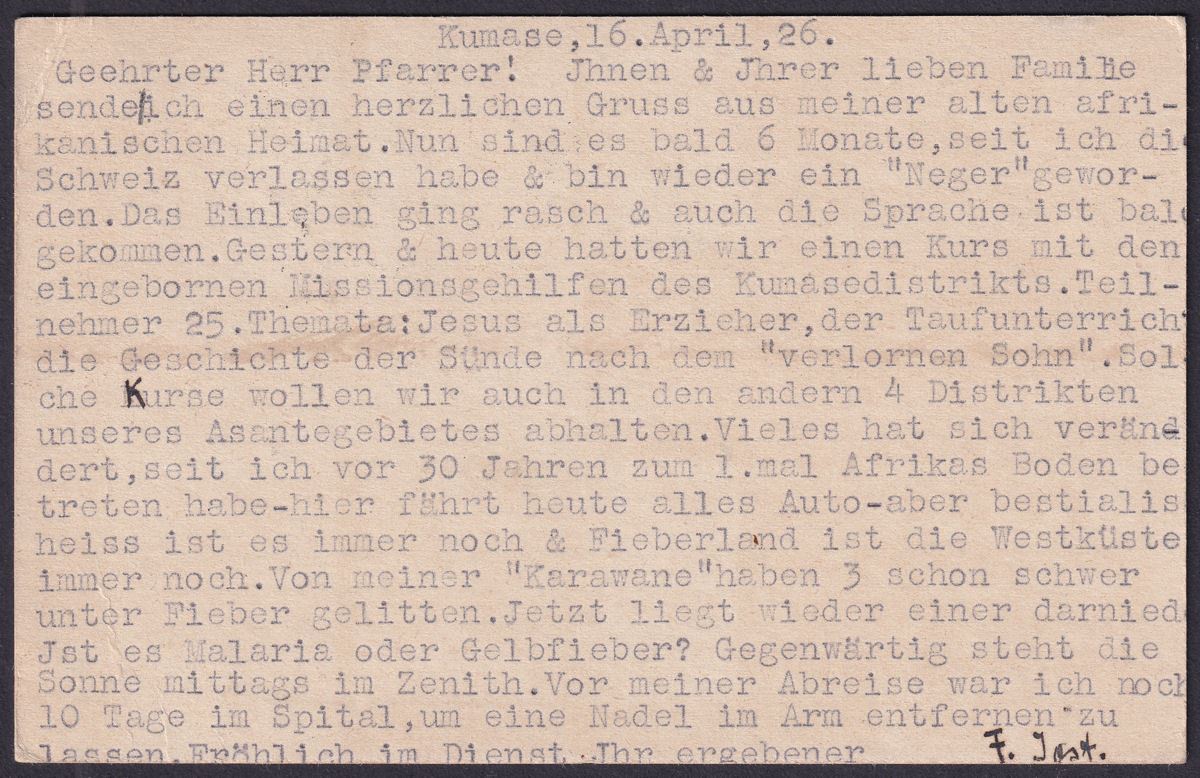 Gold Coast 1926 KGV ½d on 1d Postal Stationery Postcard KUMASI to Switzerland