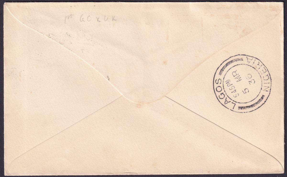 Gold Coast 1936 KGV 2½d, 2d, 1½d Used on Airmail Cover Accra to Orpington, UK