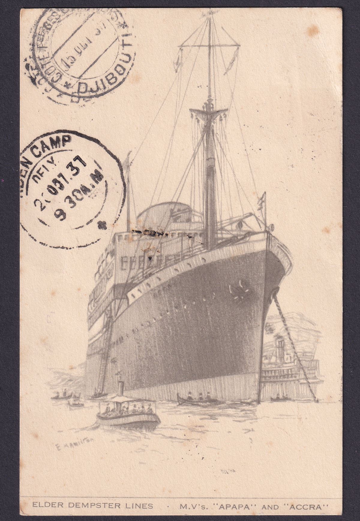 Gold Coast 1937 KGV 6d Redirected First Flight Postcard Accra - Berbera - Aden