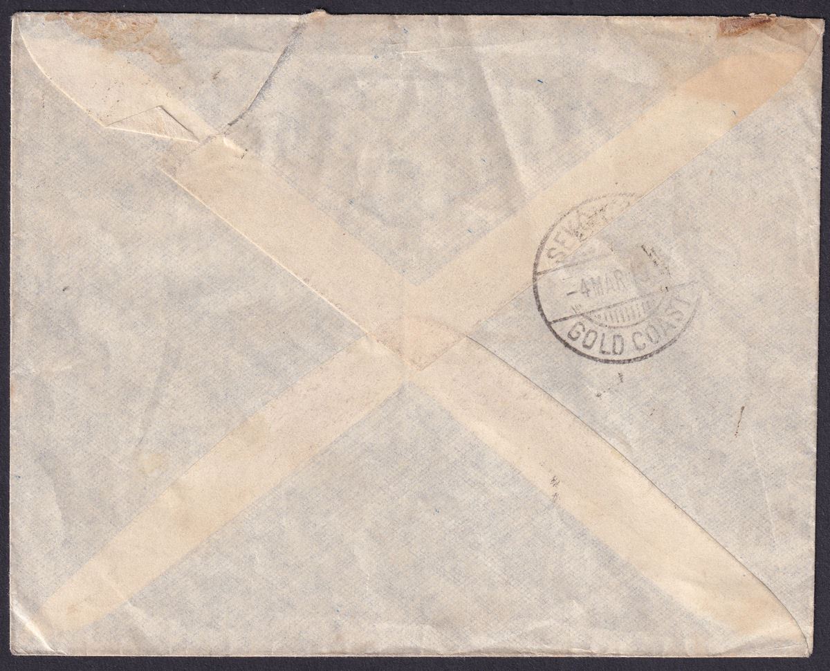 Gold Coast 1937 KGV 1sh, 6d Used on Aeromaritime First Flight Cover Accra to UK