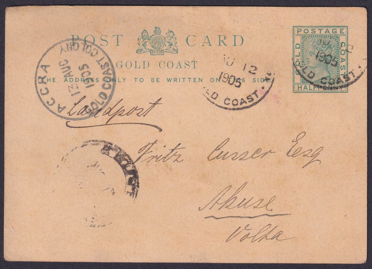 Gold Coast 1905 QV ½d Postal Stationery Postcard Used ACCRA to AKUSE